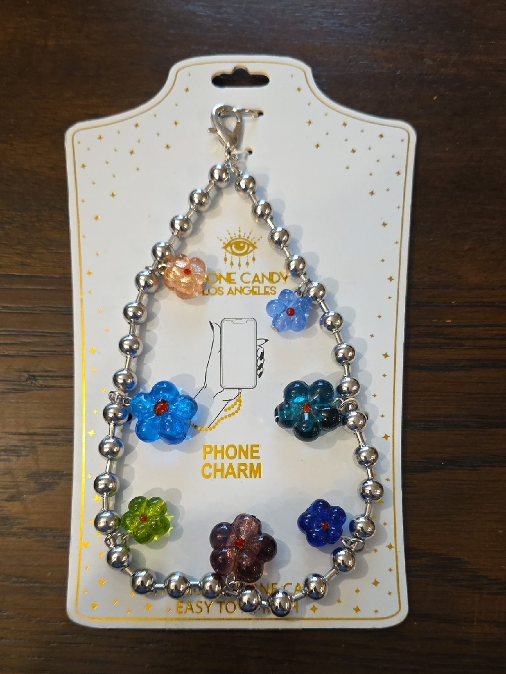 Beaded Phone Bracelet with Flower Charms